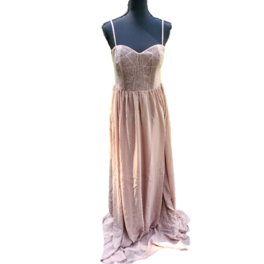 Lucy Paris Formal Maxi Dress Tan NWT